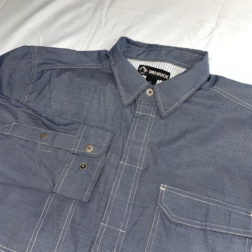 Dri Duck Mens Blue Micro Grid Long Sleeve Button Down Work Shirt Size M Utility